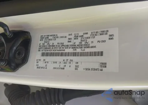 2016 Ford F-150 Lariat из США, поврежденный, VIN 1FTEW1EF3GFA69098